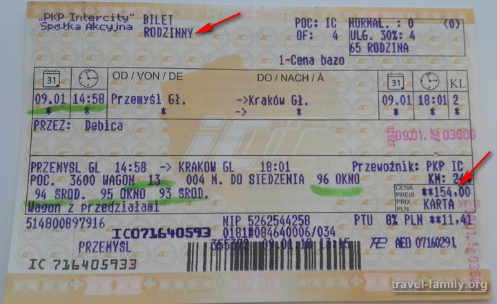 Наш билет на интерсити из Пшемысля в Краков