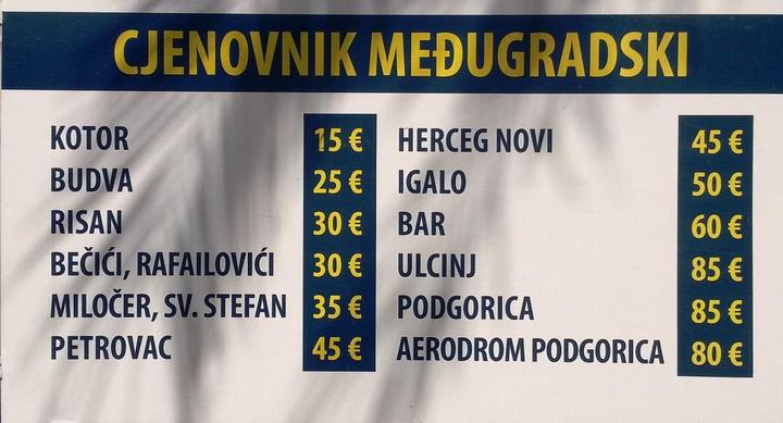 Цены на трансферы - такси в аэропорту Черногория