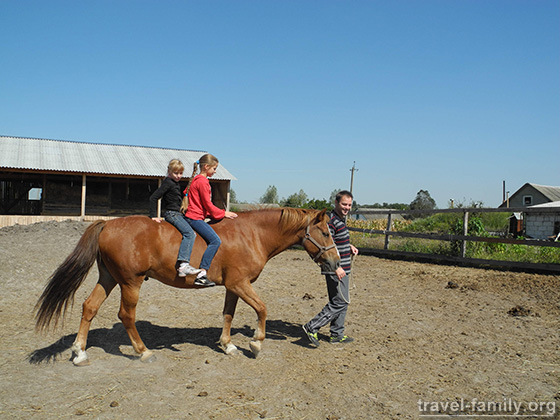 Прогулки на лошадях: Дочурки катаются без седла