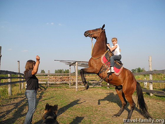 Фото ребенка на лошади во время "свечи"