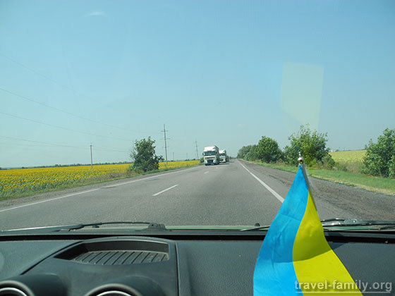 Флаг украины в машине и в природе