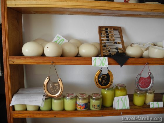 На территории Синявской страусиной фермы: продажа страусиных яиц и других сувениров